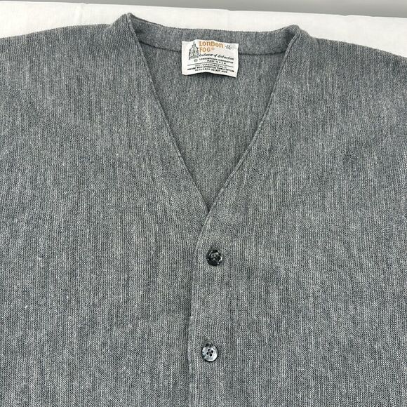 London Fog Sweater Mens Big 2X Gray Vintage Cardigan Grandpa V-Neck Button 80s - Picture 3 of 9